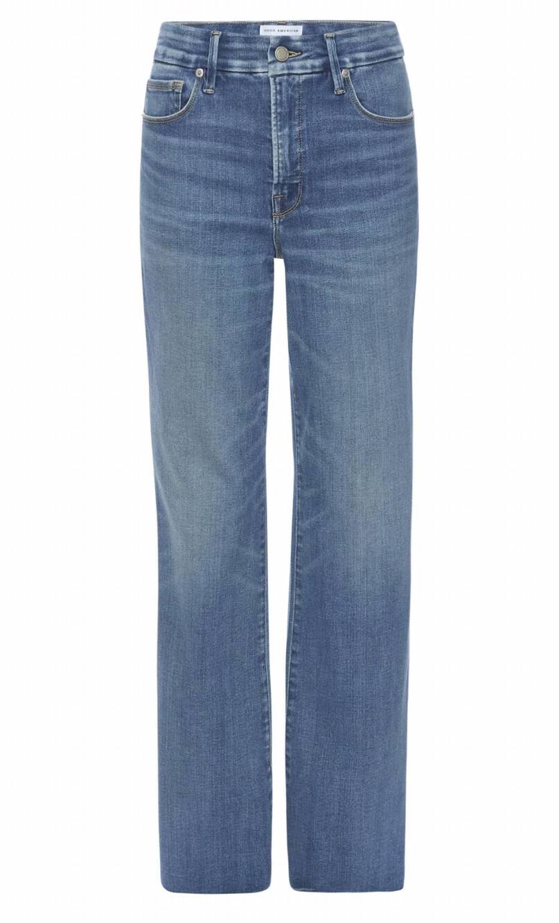 NEW GOOD AMERICAN women's soft tech good classic bootcut jeans in blue